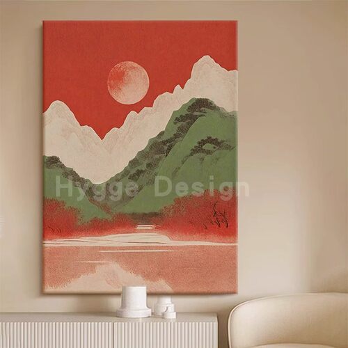 北欧风旭日东升客厅油画寓意好风景装饰画山峰大气玄关走廊挂画