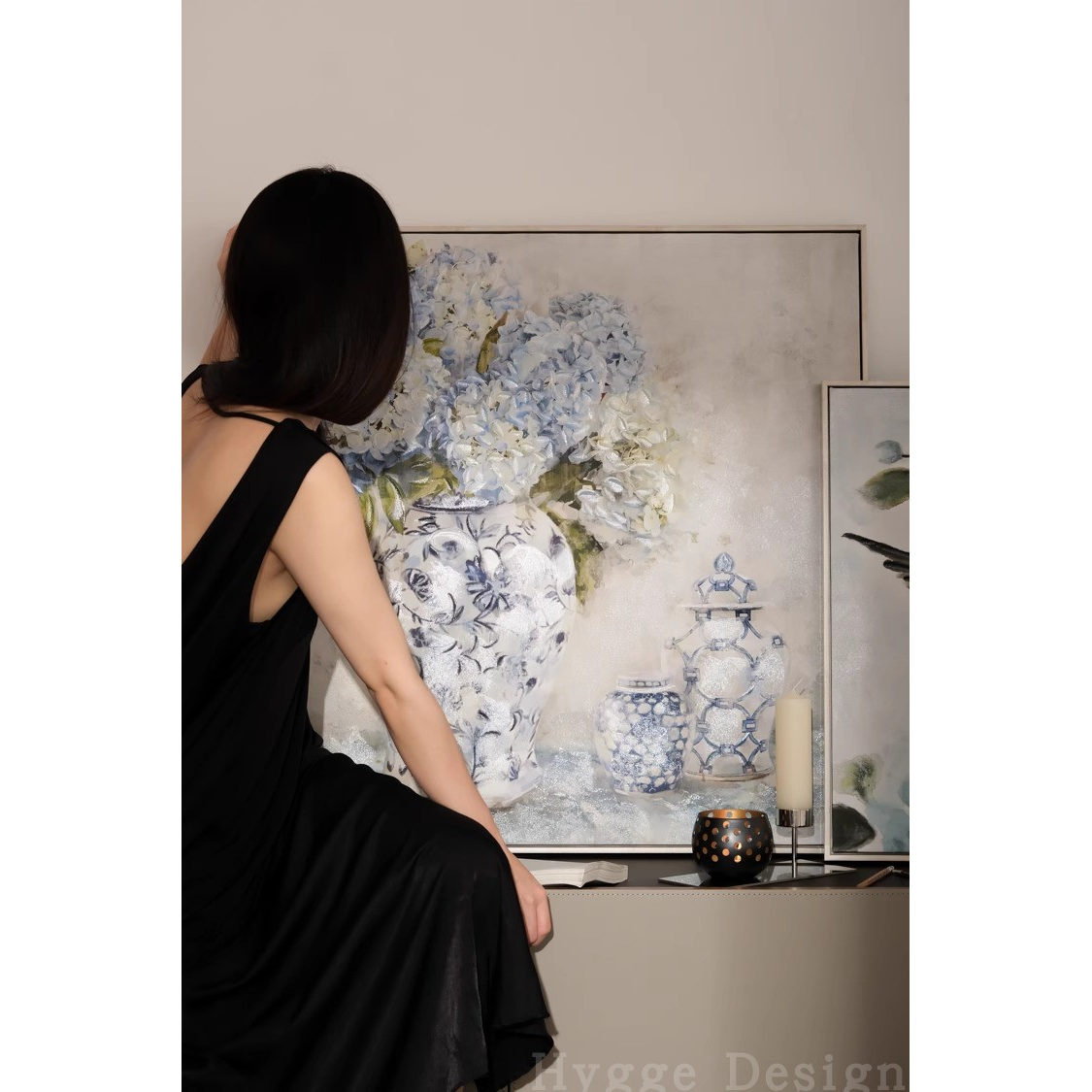 法式小众青花瓷绣球花正方形高档轻奢餐厅挂画新中式瓷器装饰壁画图片
