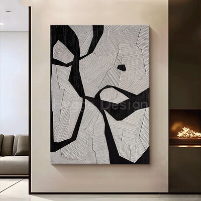 墨舞》意式轻奢抽象客厅装饰画黑白色大幅落地壁画高级感玄关挂画