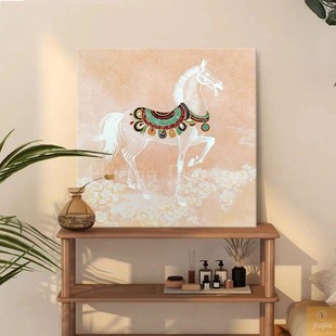 饰画马到成功奶油风书房餐厅壁挂画 客厅背景墙装 瑞马踏云 新中式