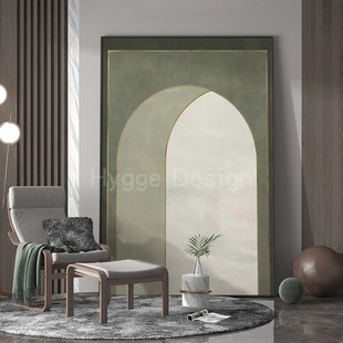 现代轻奢客厅玄关装 大挂画 饰画绿色系莫兰迪拱门简约走廊过道竖版