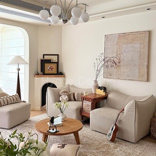 原木风客厅装 饰画侘寂风抽象复古沙发背景墙挂画高级感中古风壁画