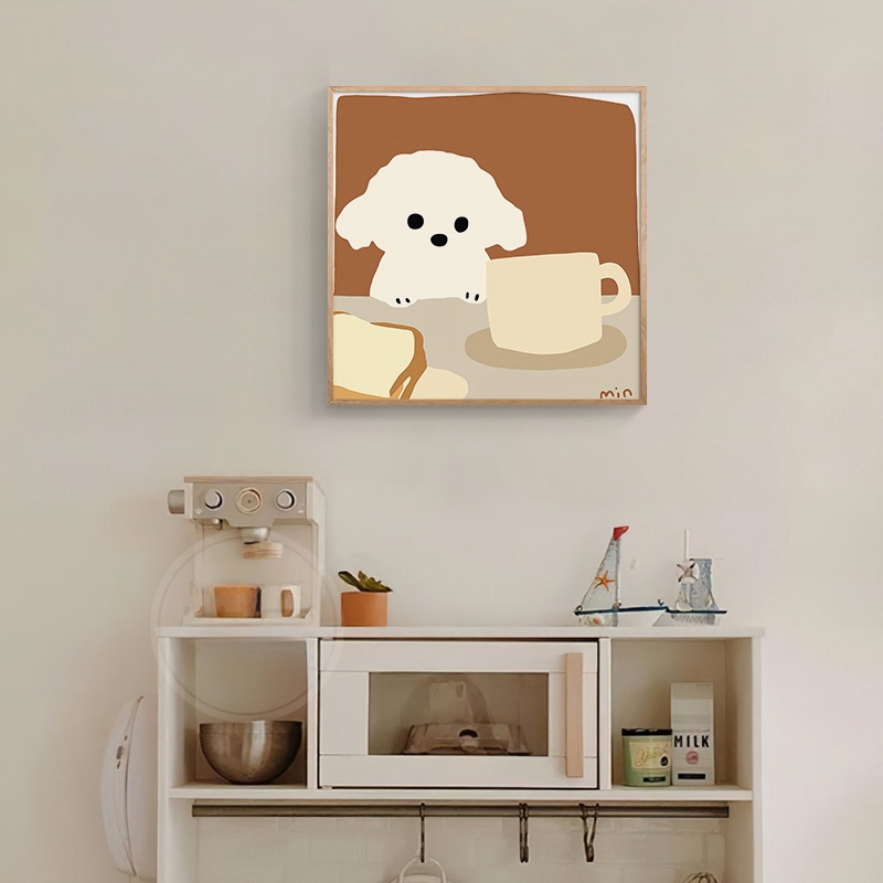 小众趣味装饰画奶油ins风卧室背景墙面壁画小狗兔子猫儿童房挂画图片