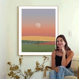 「月亮下 饰画 旷野」奶油风小众艺术挂画高级感温馨治愈系客厅装