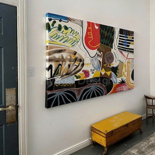 侘寂风涂鸦艺术客厅装 饰画卧室挂画无框画小众高级沙发背景墙壁画