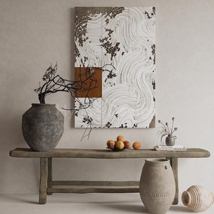 侘寂风定制样板间客厅沙发背景墙装 饰画别墅玄关走廊过道墙面挂画