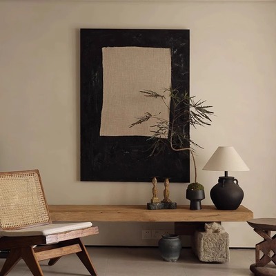 东方美学新中式侘寂风玄关走廊过道装饰画客厅背景墙茶室壁画挂画