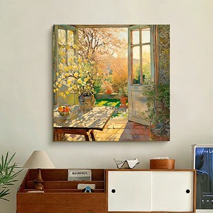 现代简约客厅装 饰画玄关过道治愈暖色系庭院风景艺术感餐厅挂画