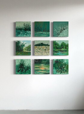 绿色中古风客厅装饰画小清新餐厅卧室小幅组合壁画电表箱遮挡挂画