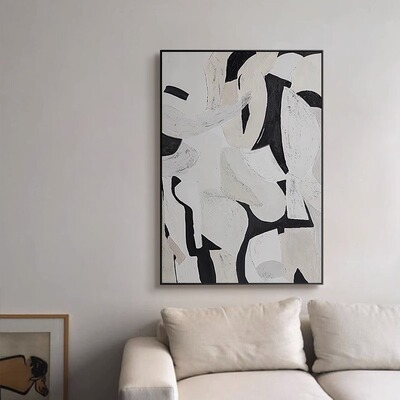 侘寂风装饰画黑白抽象艺术壁画客厅沙发背景落地画高级感卧室挂画
