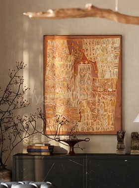 《时光暖影》法式中古风装饰画客厅沙发民宿酒店侘寂风小众树皮画