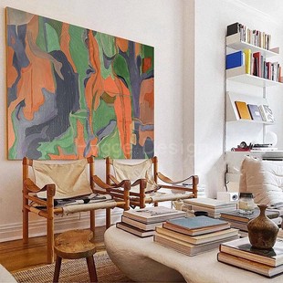 挂画 饰画玄关走廊横版 法式 中国风后现代艺术抽象画客厅巨幅创意装