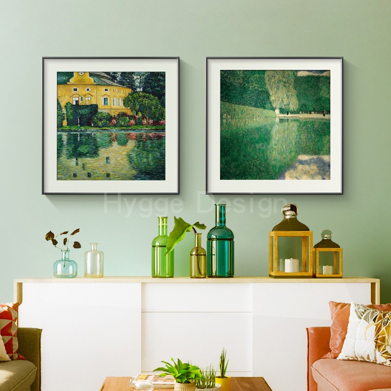 克里姆特名画治愈系风景植物绿色小清新艺术装饰画正方形餐厅挂画