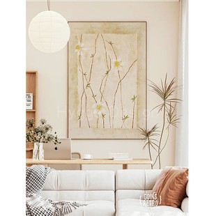 法式 饰画原木风极简沙发背景墙高级玄关挂画 复古奶油侘寂风客厅装