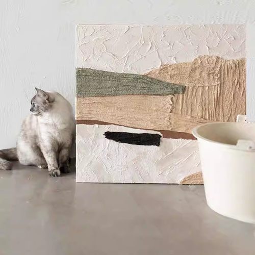 极简侘寂风油画北欧客厅餐厅装饰画简约卧室过道无框抽象挂画壁画