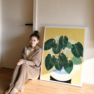 饰画北欧风卧室沙发背景墙挂画民宿壁画 小清新客厅装 阔叶生姿