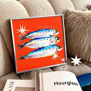 包豪斯艺术多巴胺有趣客厅装 饰画小众艺术大白墙画海洋鱼玄关挂画