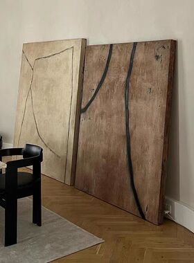 现代侘寂抽象油画时光客厅沙发背景墙挂画极简餐厅玄关肌理装饰画