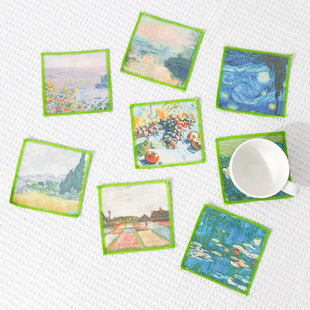 油画风布艺餐垫杯垫套装ins风欧式复古隔热垫梵高莫奈印花餐具垫