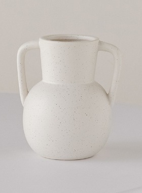 简约侘寂风双耳素烧陶瓷花瓶插花摆件感小众家居装饰轻奢花瓶