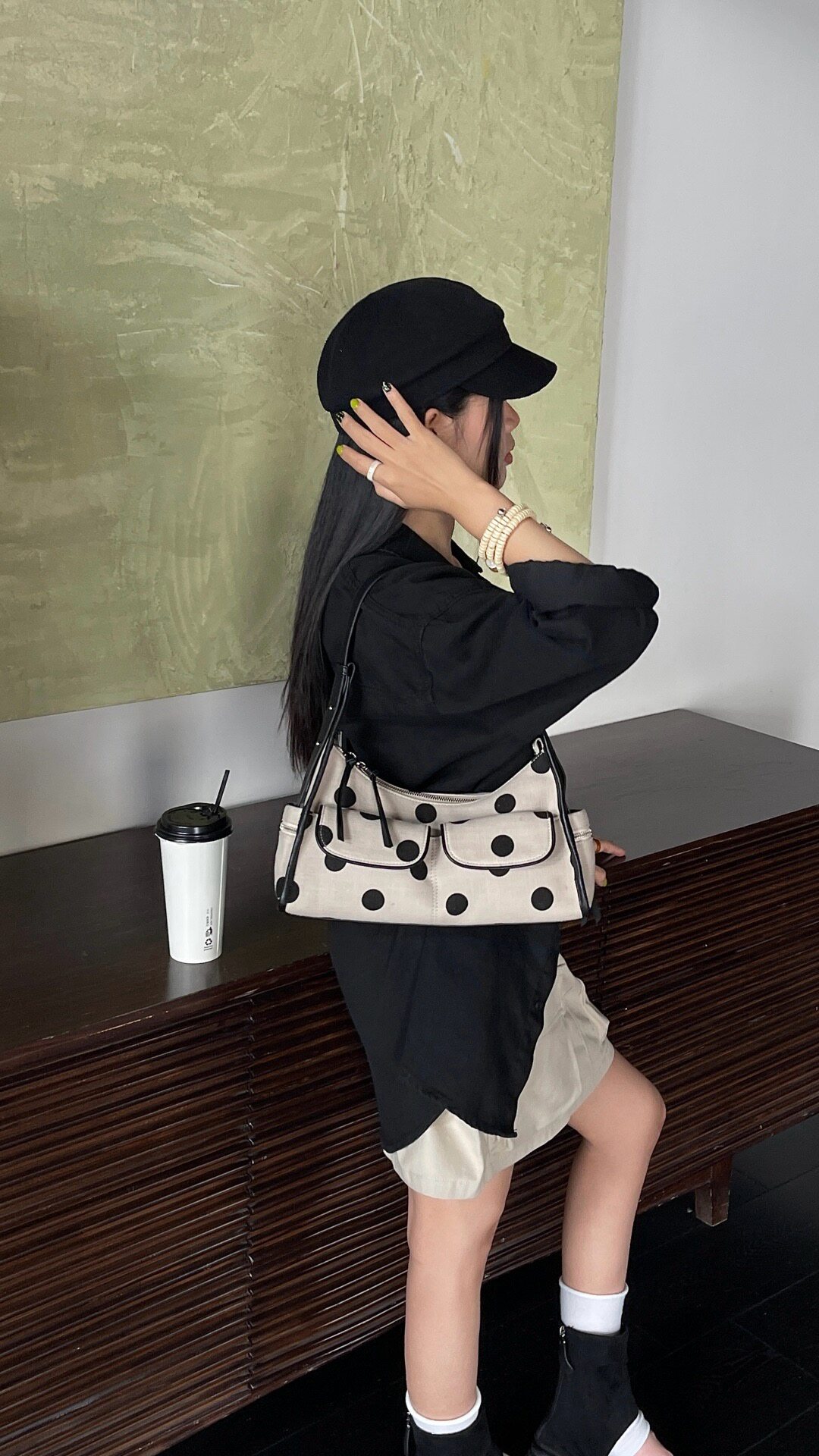 娜飞儿13860新款波点女包时尚百搭单肩斜挎包麻布包包