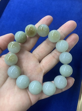 新疆和田玉且末玉青白玉手链圆珠手串91克卡16mm14颗圆珠