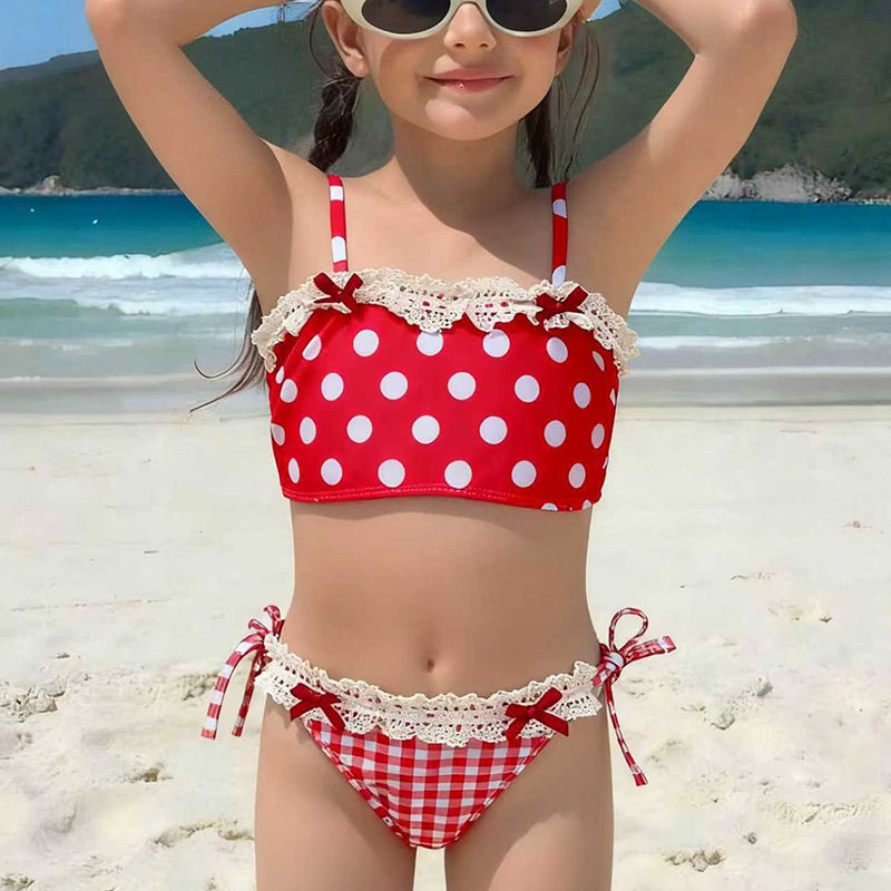 Kids Bikini中大童波点儿童分体泳衣吊带跨境女孩泳装女童比基尼