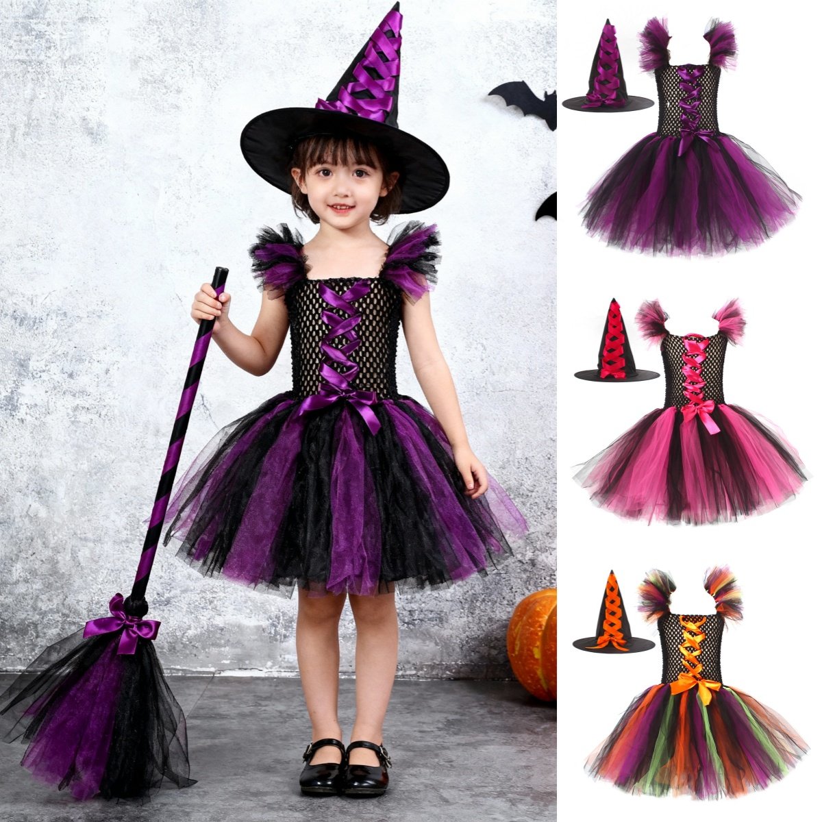 万圣节游园会女巫表演连衣裙女童巫婆装扮套装外贸童装Halloween