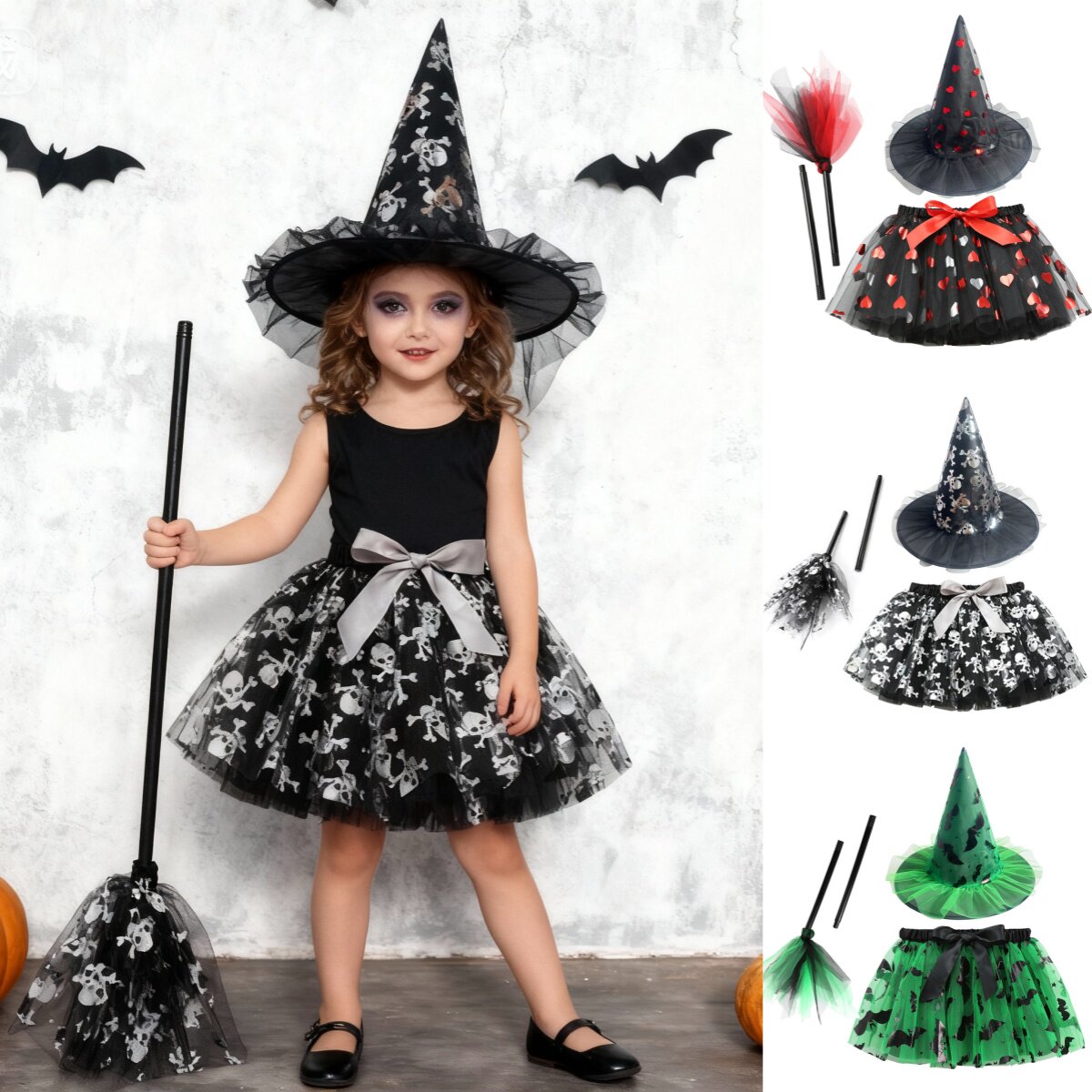 万圣节童装网纱裙女巫帽扫把骷髅搞怪蓬蓬裙儿童短裙 Halloween