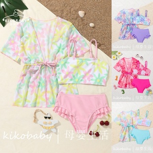 女童宝宝比基尼 印花罩衫 沙滩速干泳衣 BIKINI可爱儿童泳装 KIDS