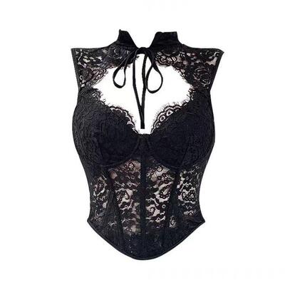 Lace patchwork fishbone vest, hot and spicy style top,