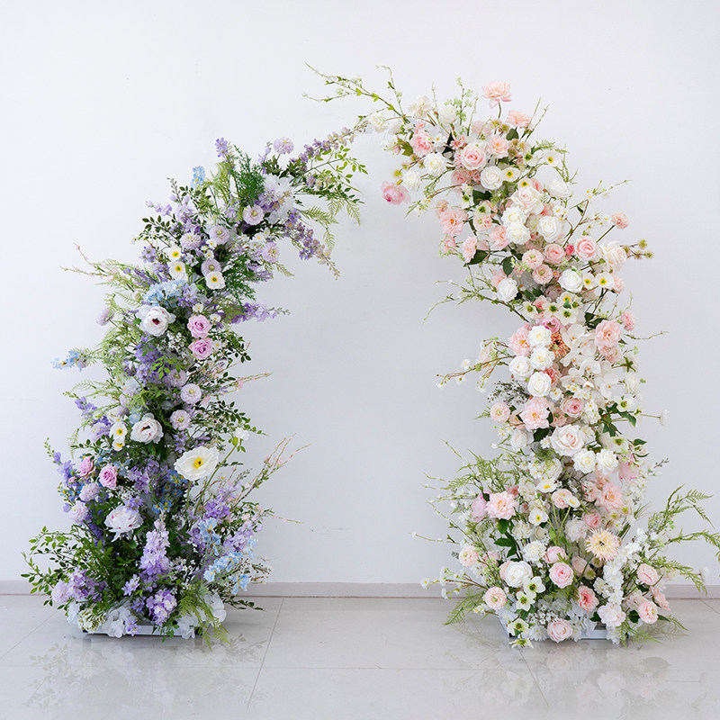 小清新粉紫色牛角拱门花艺套装 婚礼装饰店面橱窗活动仪式假花