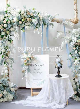 婚礼绢花蓝色拱门花艺 求婚仪式直播背景店面装饰布置仿真花套装