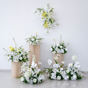 白色森系仿真花花球地排花艺 婚礼活动仪式4S店交车摄影布置假花