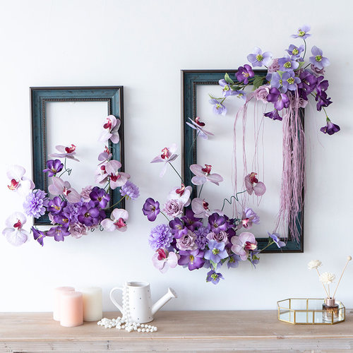 相框花艺布置成品手工假花