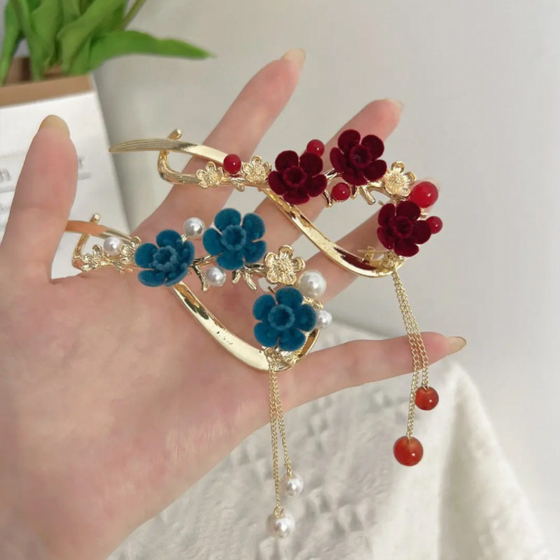 古风汉服一字发抓流苏梅花扭扭夹
