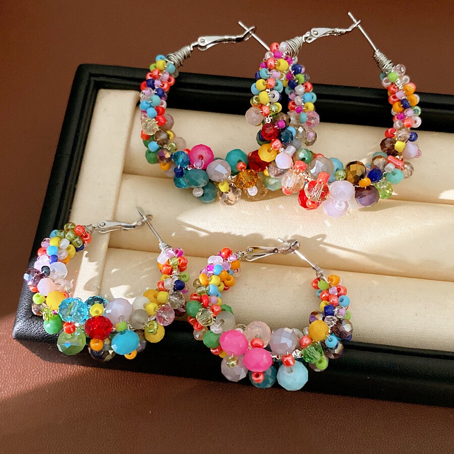 银针彩色水晶不规则圆形耳环轻奢小众设计感耳扣气质时尚小众耳饰