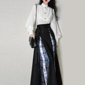 中国风汉元 原创汉服女改良上衣三裥裙凌霜日常通勤新款 宋制套装 素