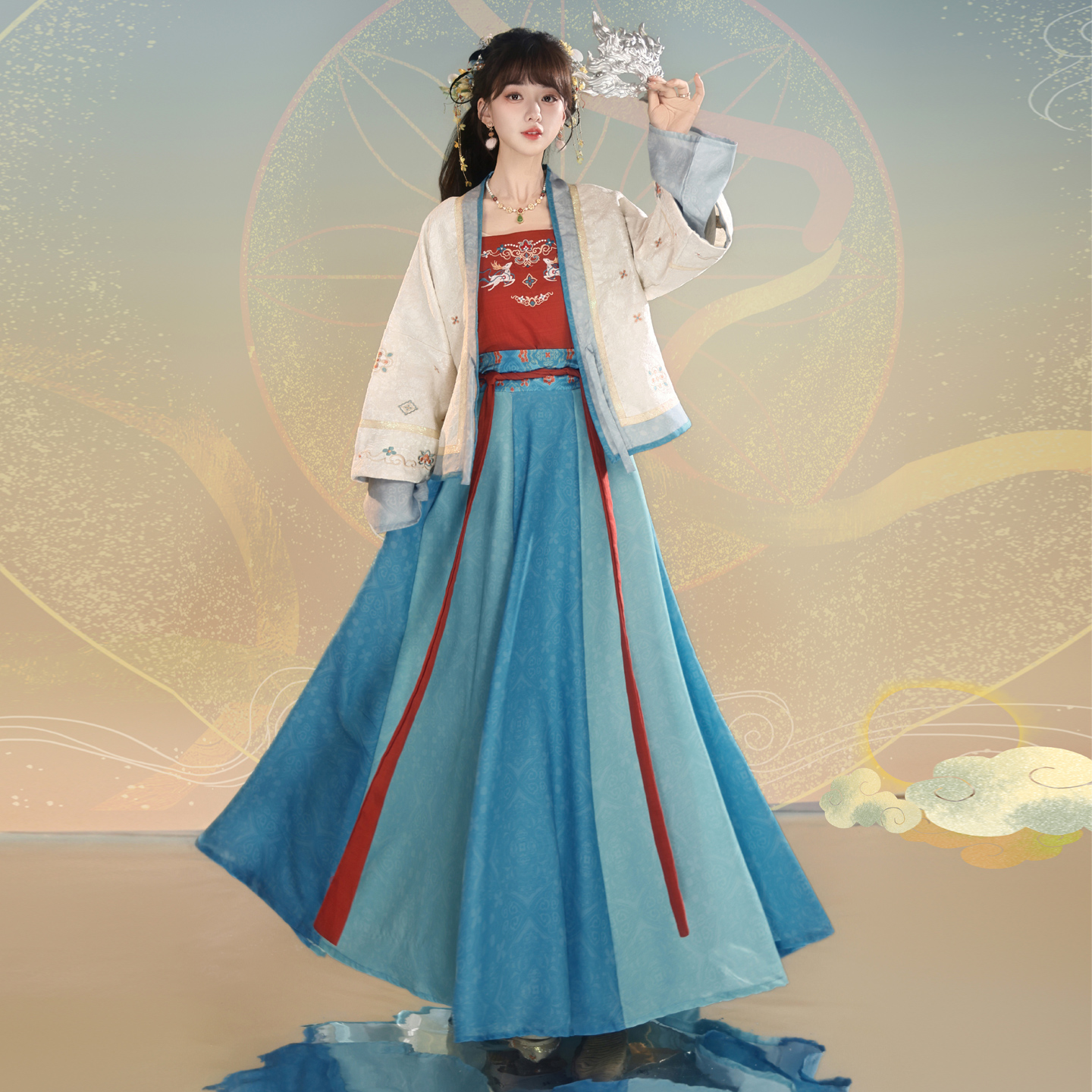 唐伊坊鹿鸣重工绣花汉服国风套装