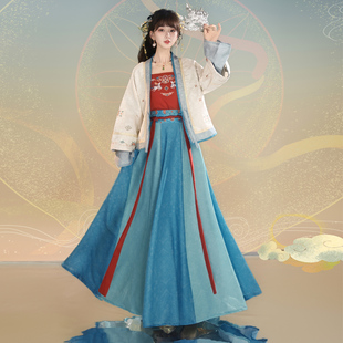 唐伊坊原创鹿鸣重工绣花吊带国风汉服八破裙套装汉元素假两件褶衣