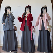 马面裙套装 唐伊坊原创明制汉服圆领弓袋袖 冬季 日常通勤改良加口袋