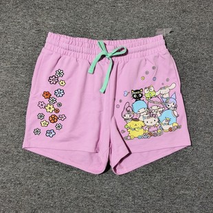 短裤 女士卡通凯蒂猫库洛米毛圈夏季 刺绣印花休闲家居三分裤