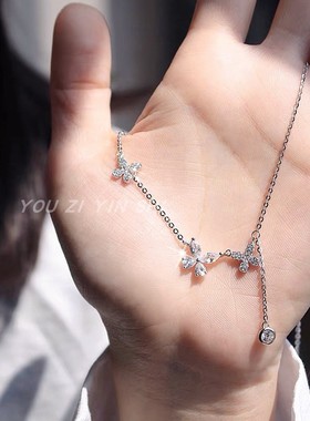 纯银蝴蝶项链女仙女闪钻流苏吊坠