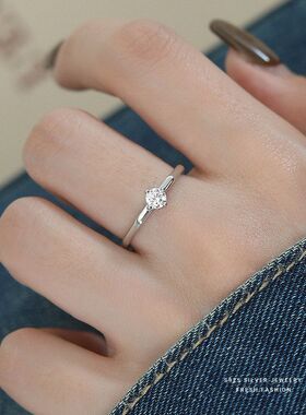 s925纯银超闪四爪锆石戒指女