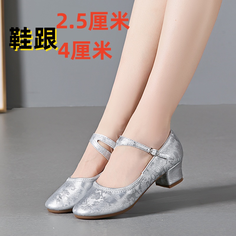 银色夏季交谊舞蹈鞋女2024新款真皮跳舞鞋软底演出女士广场舞女鞋
