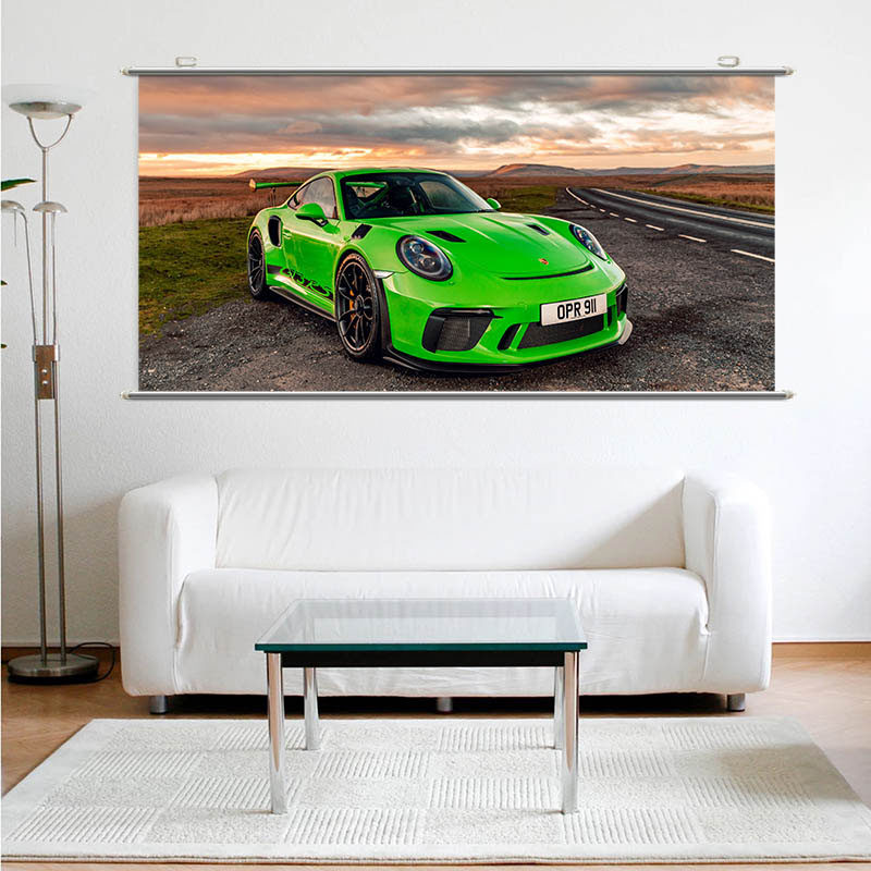 保时捷911 GT3汽车海报可定制高清家居现代装饰画卷轴挂画