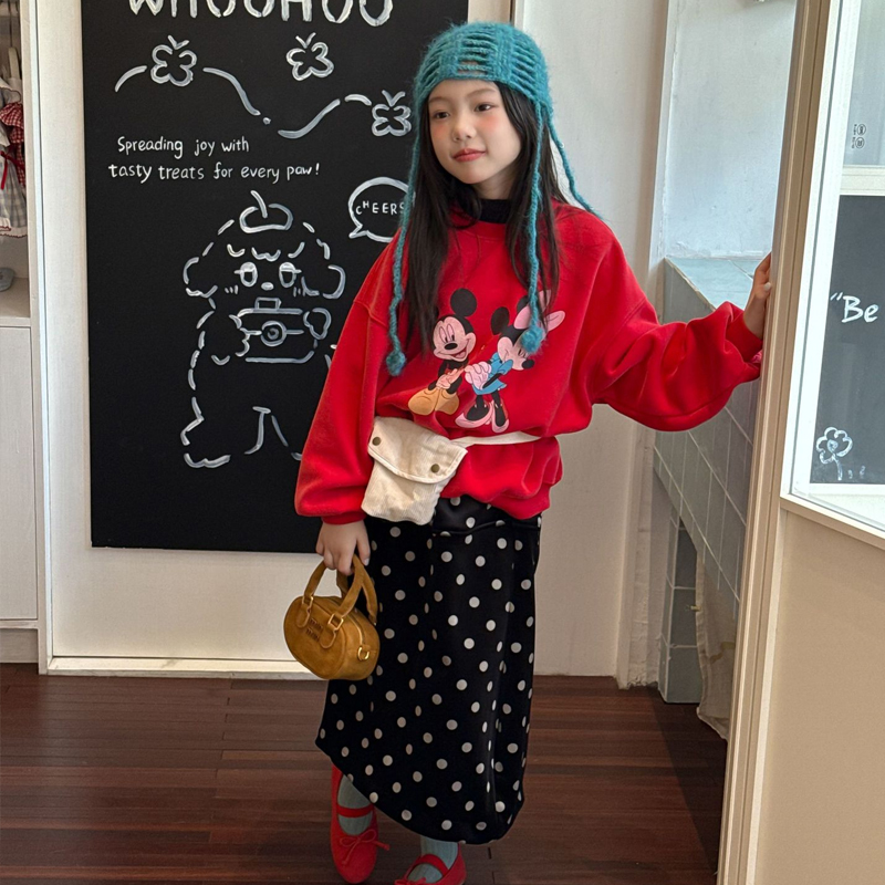 2025冬款女童卫衣韩版卡通米奇卫衣加绒加厚儿童保暖上衣潮圆领