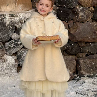 韩版女童夹棉羊毛大衣儿童