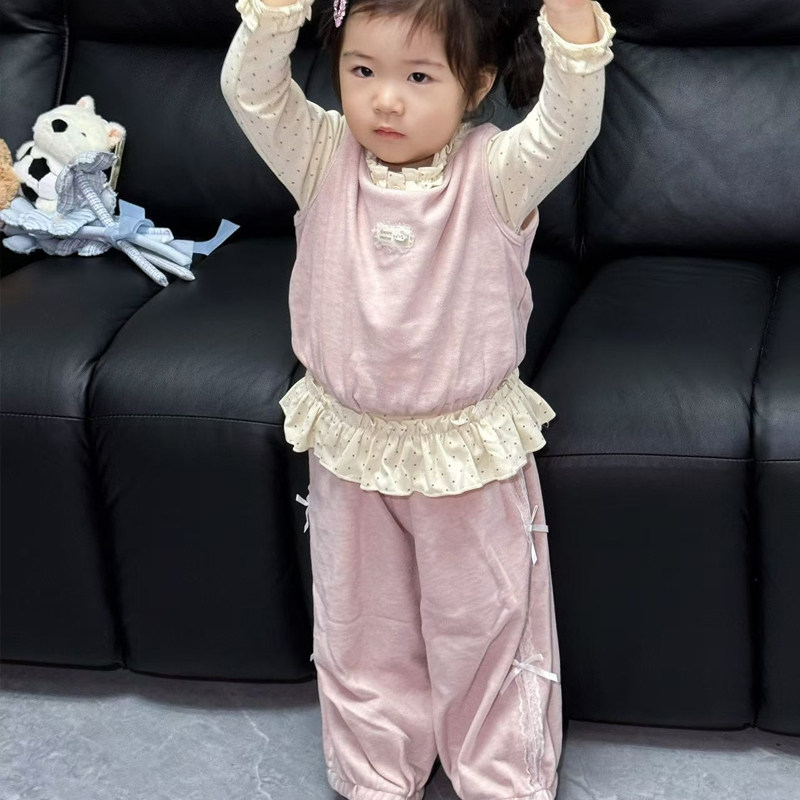 休闲粉色打底上衣裤子三件套