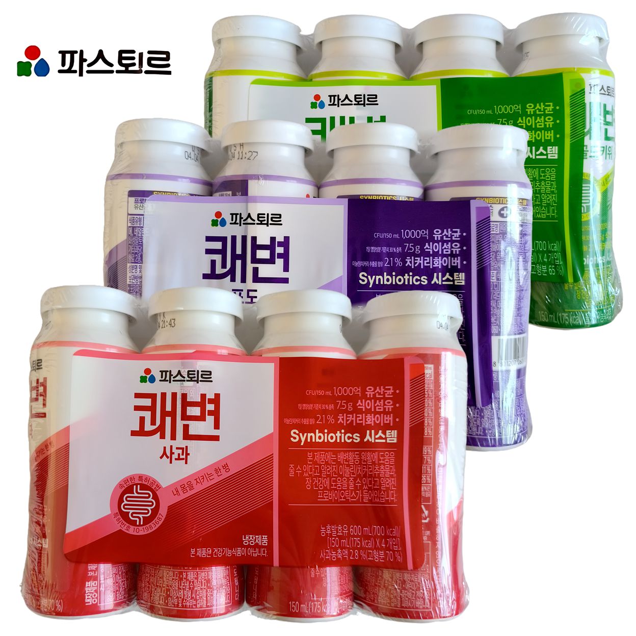 韩国进口乐天帕滋乐益生元原味葡萄瓶猕猴桃味乳酸菌饮料150ml